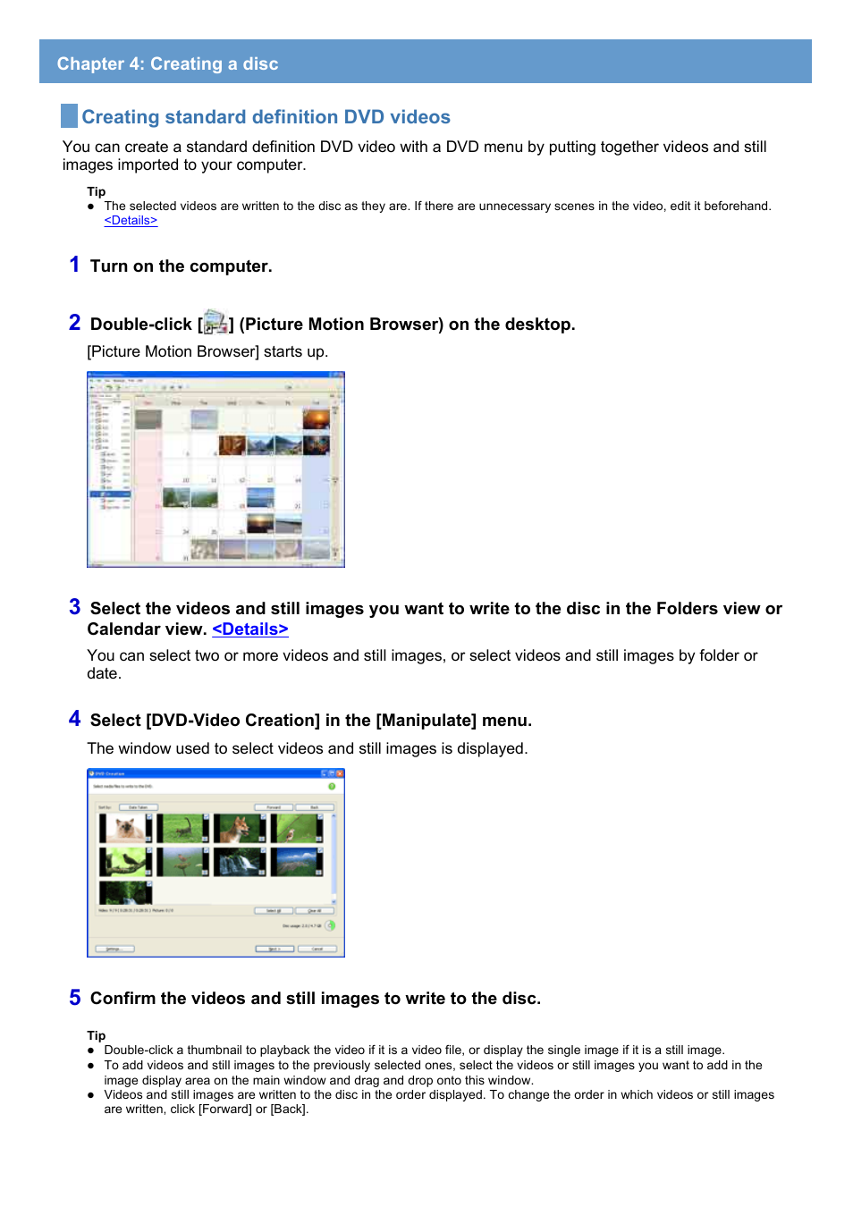 Chapter 4: creating a disc, Creating standard definition dvd videos | Sony HDR-HC7 User Manual | Page 22 / 34
