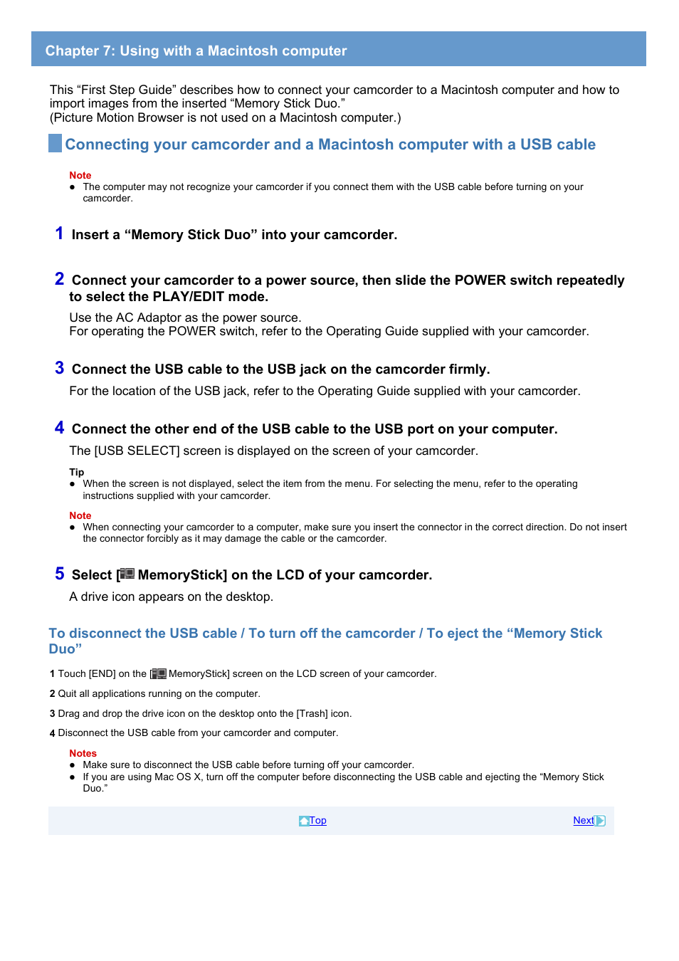 Chapter 7: using with a macintosh computer | Sony HDR-HC7 User Manual | Page 27 / 34