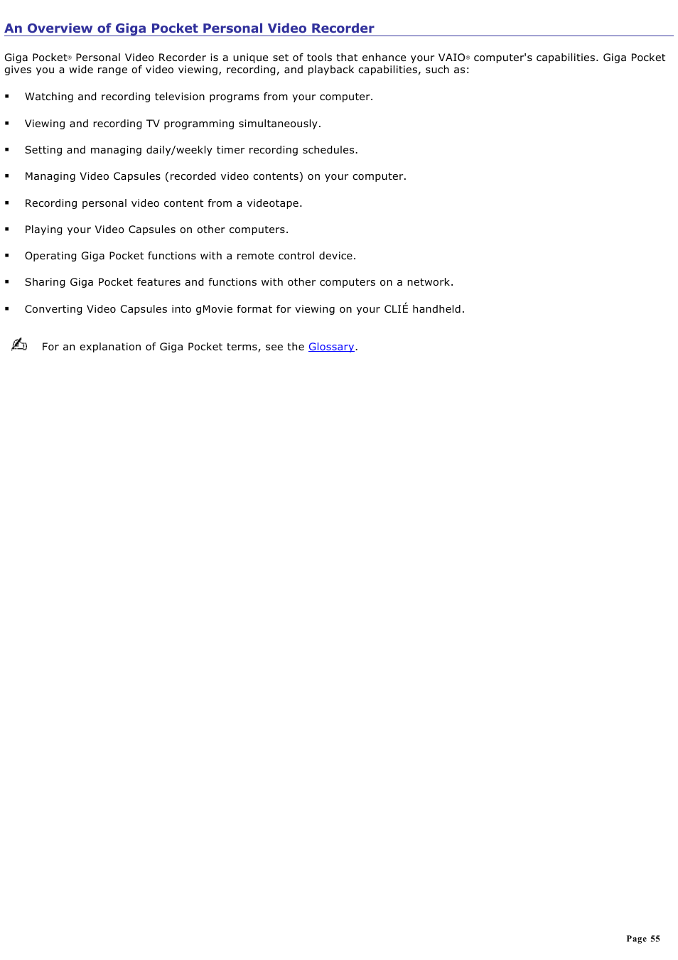 An overview of giga pocket personal video recorder | Sony PCV-V300G User Manual | Page 55 / 209