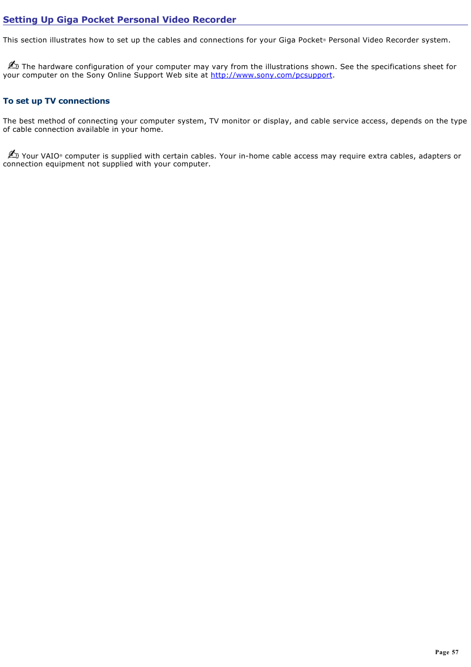 Setting up giga pocket personal video recorder | Sony PCV-V300G User Manual | Page 57 / 209