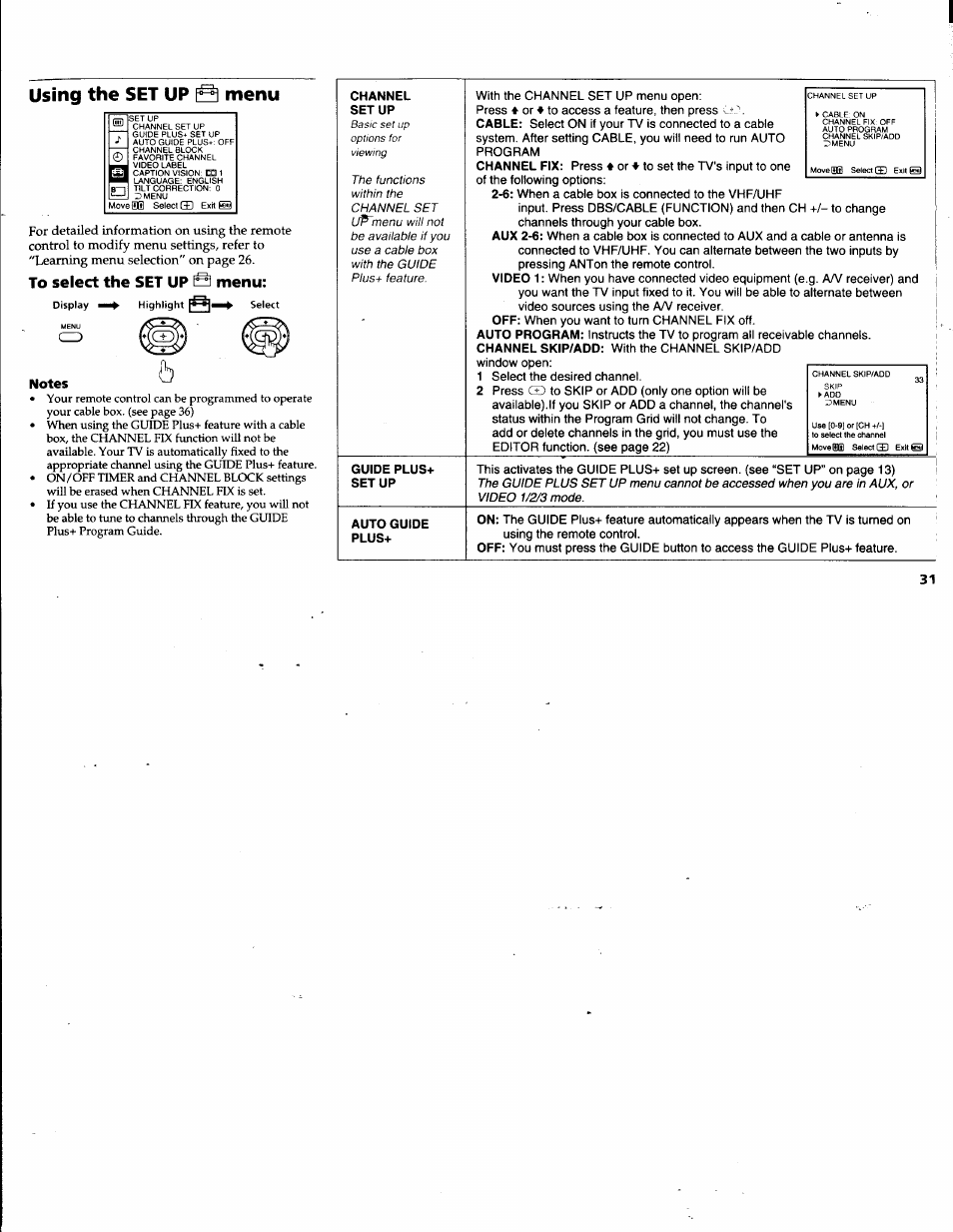 Using the set up @ menu | Sony KV-32V68 User Manual | Page 35 / 45