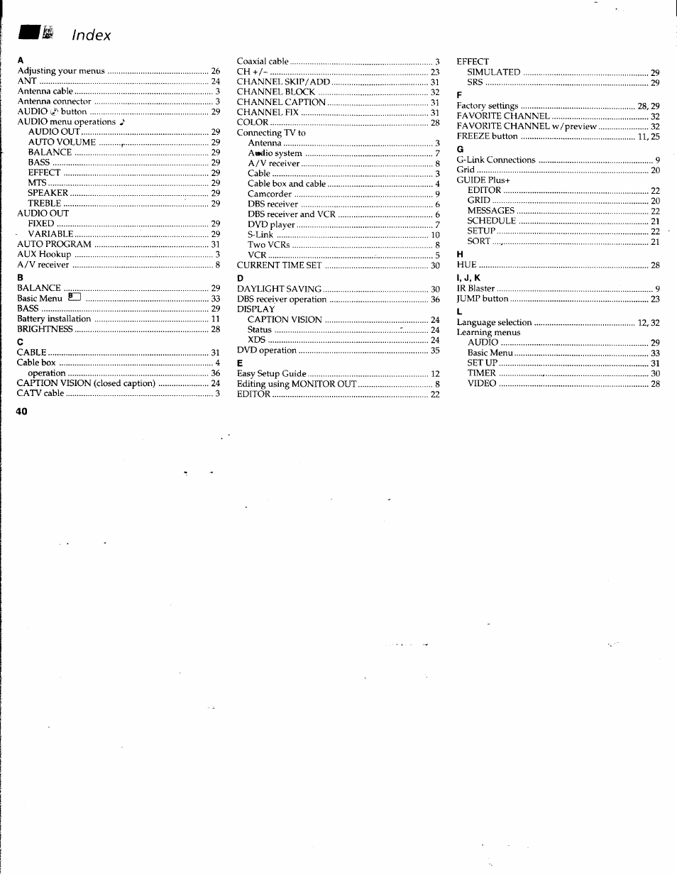 Index | Sony KV-32V68 User Manual | Page 44 / 45