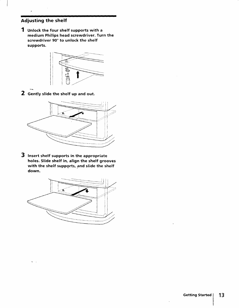 Adjusting the shelf | Sony KV-27S25 User Manual | Page 13 / 42