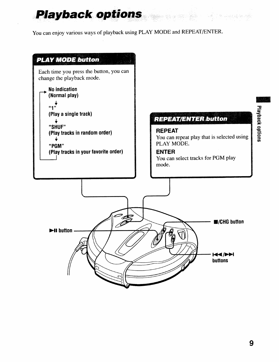 Playback options | Sony D-SJ17CK User Manual | Page 9 / 28