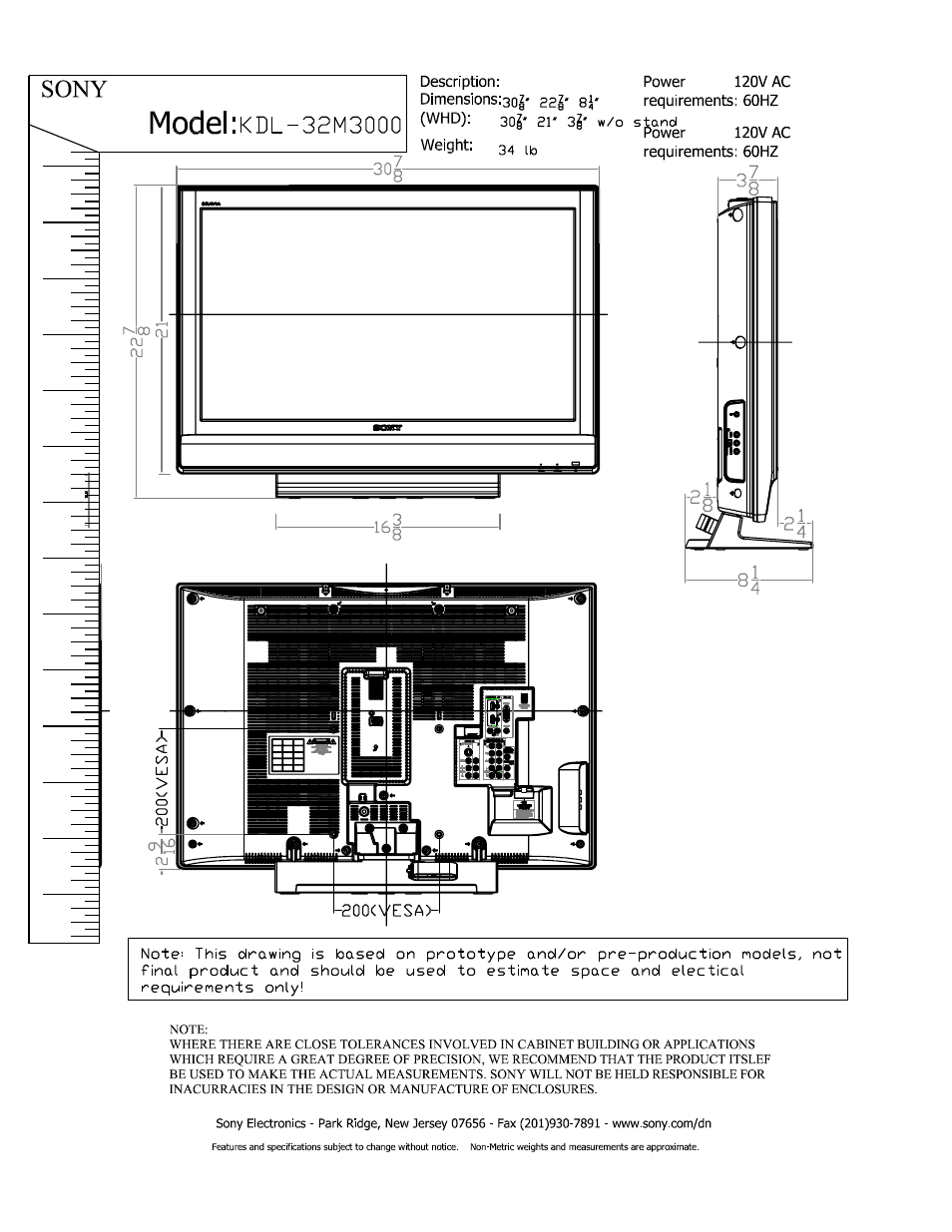 Sony KDL-32M3000 User Manual | 1 page