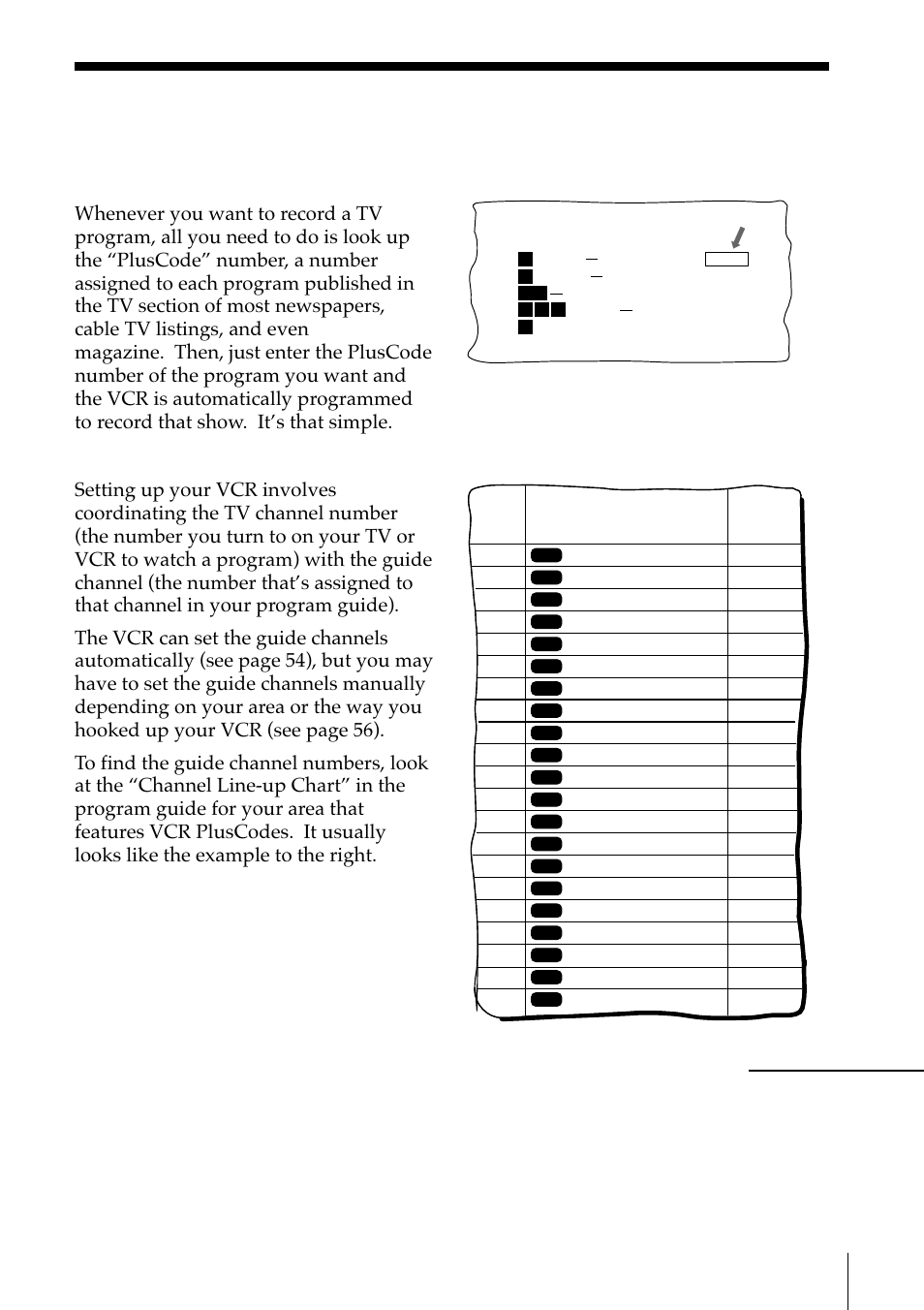 Setting up the vcr plus+* gold system, Sample, Setting up the vcr plus+ gold system | Example of “pluscode, Example of “channel line-up chart, Continued | Sony SLV-M91HF User Manual | Page 53 / 68