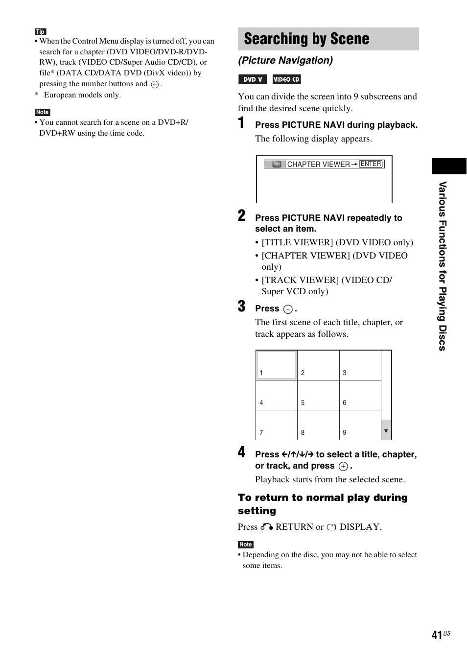 Searching by scene, Picture navigation) | Sony DAV-X1V User Manual | Page 41 / 107