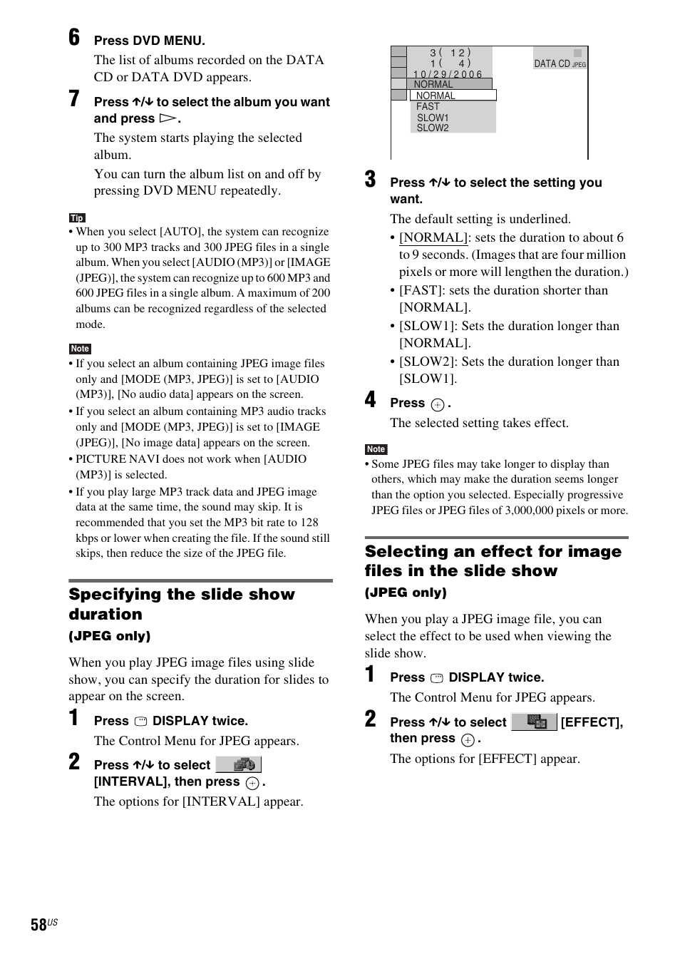 Specifying the slide show duration | Sony DAV-X1V User Manual | Page 58 / 107