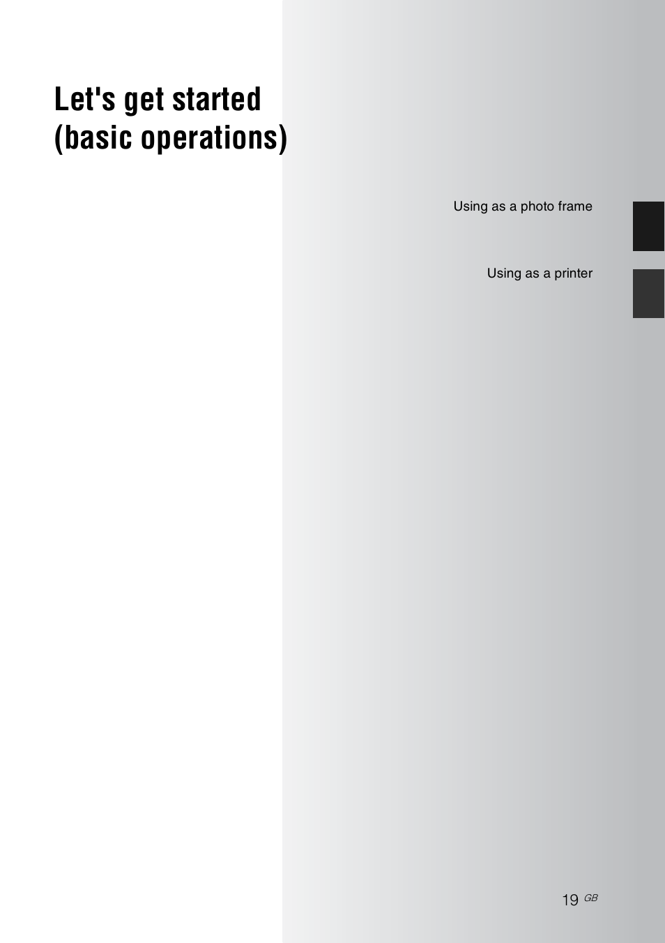 Let's get started(basic operations), Let's get started (basic operations) | Sony DPP-F700 User Manual | Page 19 / 109