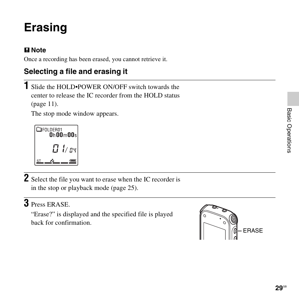 Erasing | Sony ICD-AX412 User Manual | Page 29 / 131