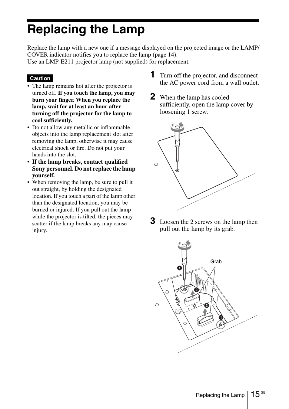 Replacing the lamp | Sony VPL-EX100 User Manual | Page 35 / 116