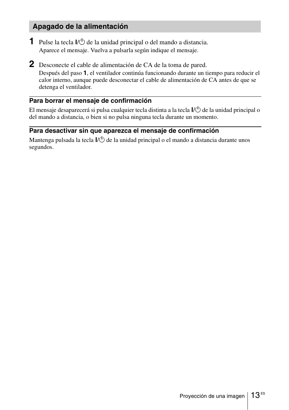 Apagado de la alimentación | Sony VPL-EX100 User Manual | Page 65 / 116