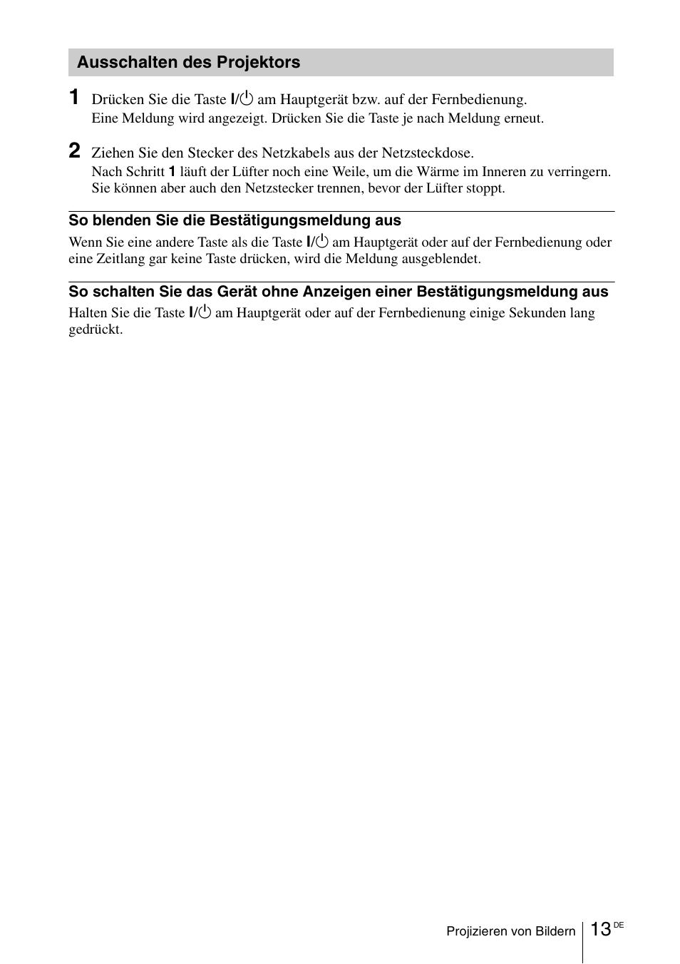 Ausschalten des projektors | Sony VPL-EX100 User Manual | Page 81 / 116