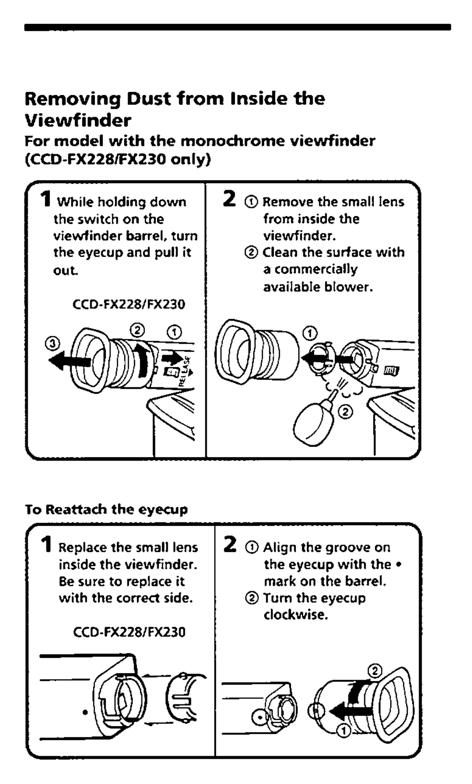 Removing dust from inside the viewfinder | Sony CCD-FX228 User Manual | Page 28 / 44