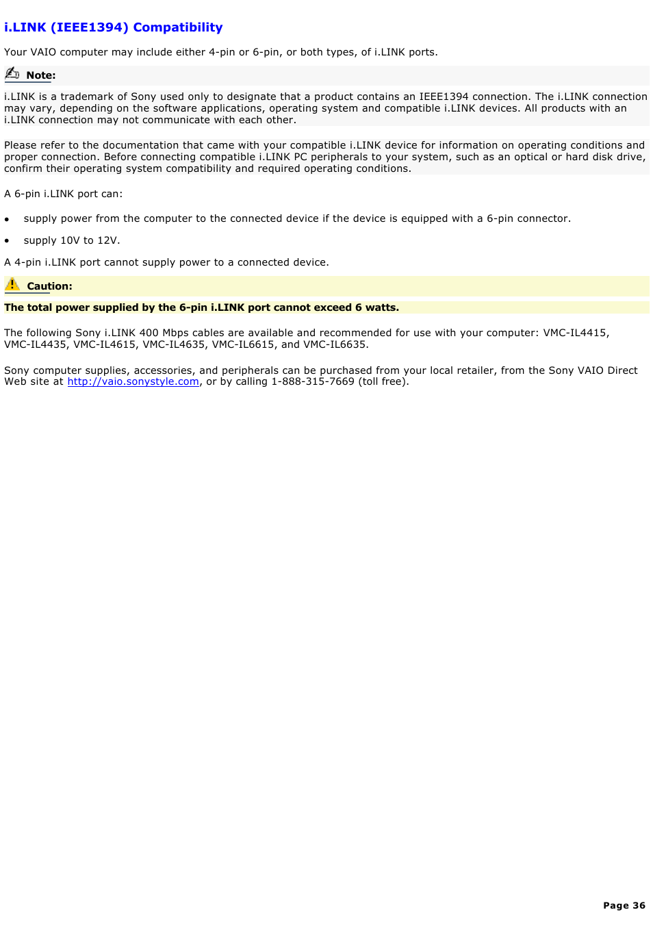 I.link (ieee1394) compatibility | Sony PCV-RX680G User Manual | Page 36 / 88