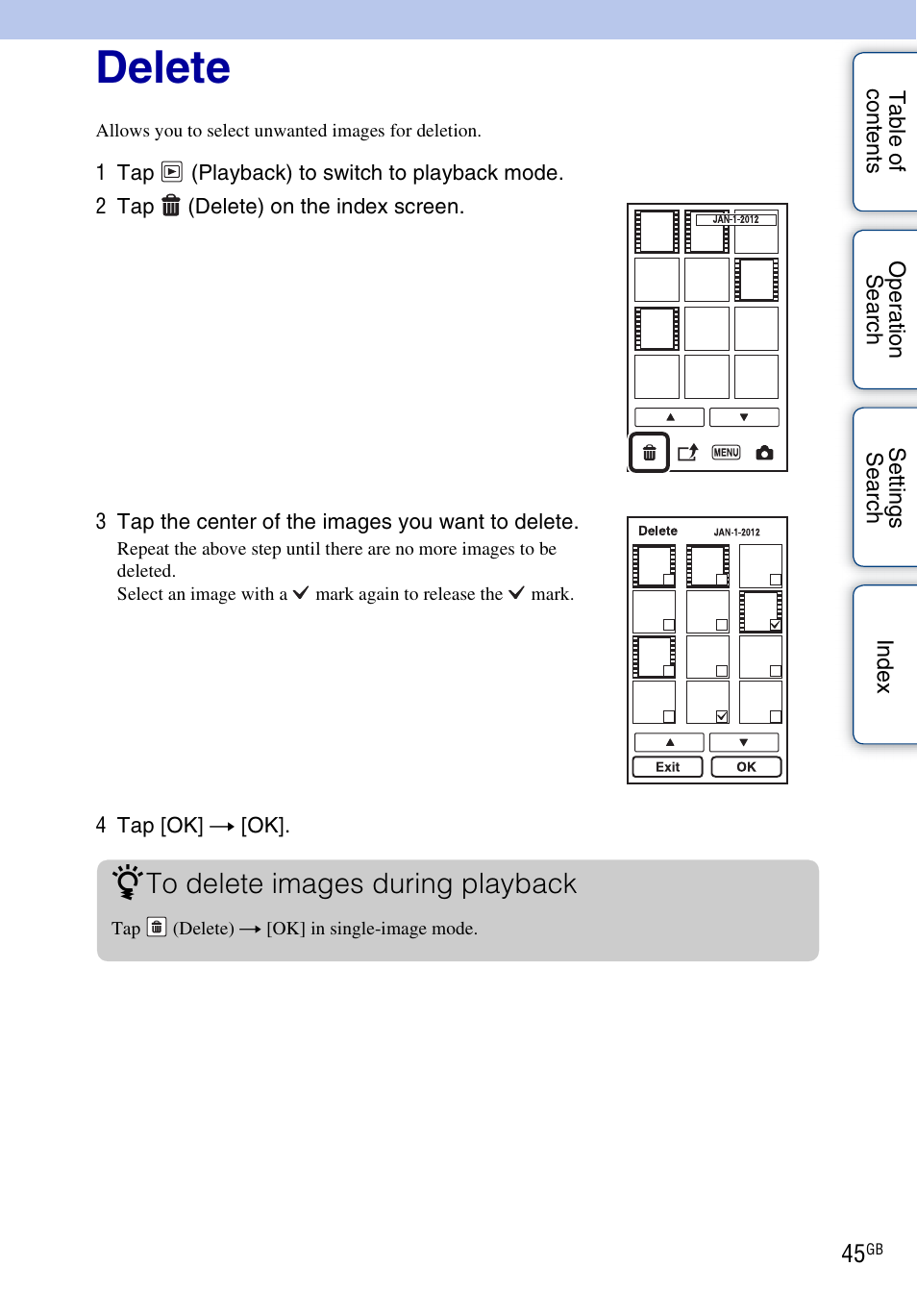 Delete | Sony bloggie MHS-TS22 User Manual | Page 45 / 70
