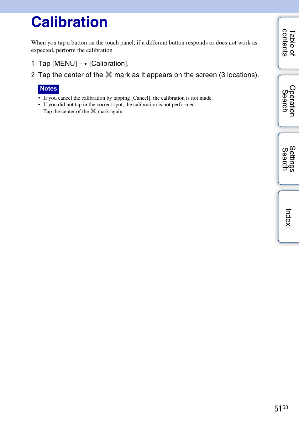 Calibration | Sony bloggie MHS-TS22 User Manual | Page 51 / 70