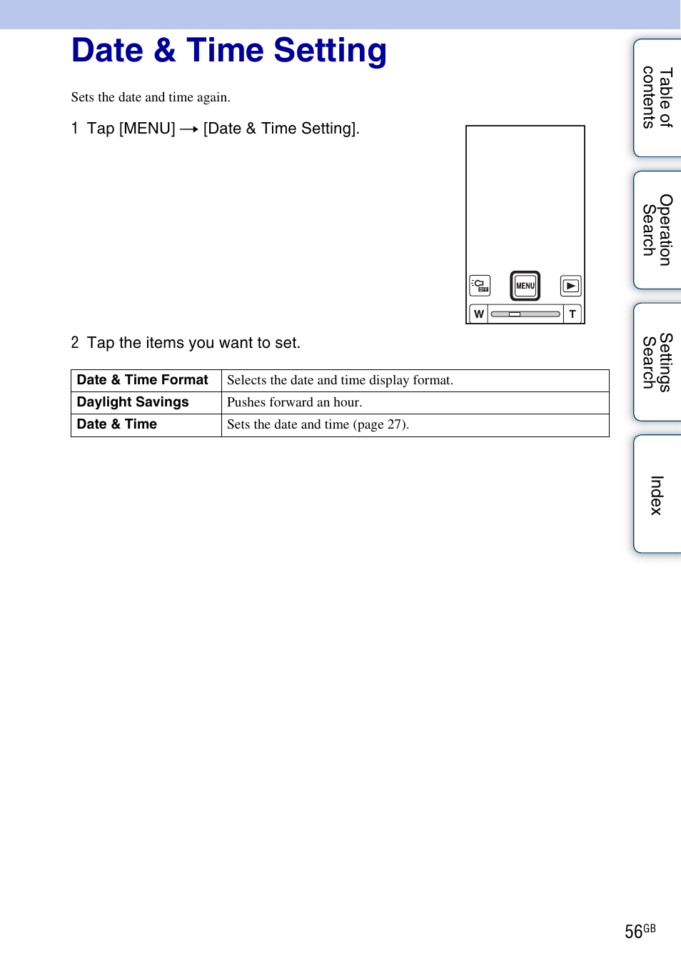 Date & time setting | Sony bloggie MHS-TS22 User Manual | Page 56 / 70