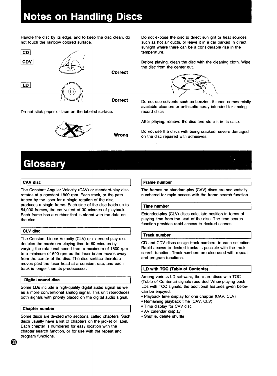 Icdv, Correct, Wrong | Glossary | Sony MDP-333 User Manual | Page 38 / 39