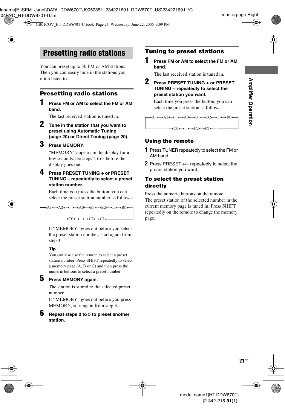 Presetting radio stations | Sony HT-DDW670T User Manual | Page 21 / 44
