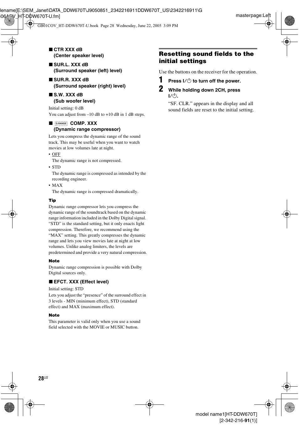 Resetting sound fields to the initial settings | Sony HT-DDW670T User Manual | Page 28 / 44