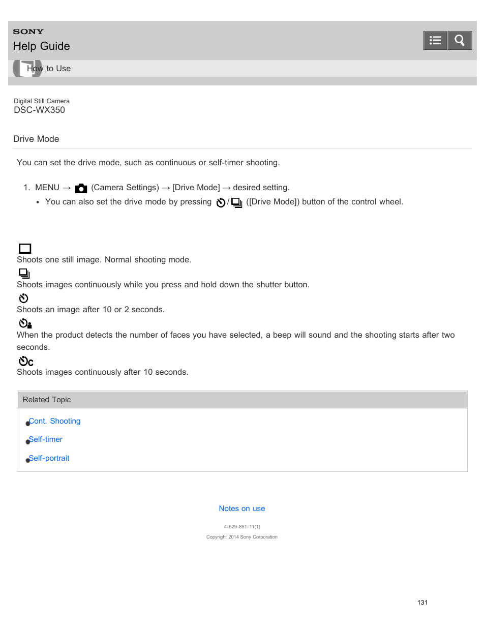 Drive mode, Help guide | Sony DSC-WX350 User Manual | Page 135 / 319