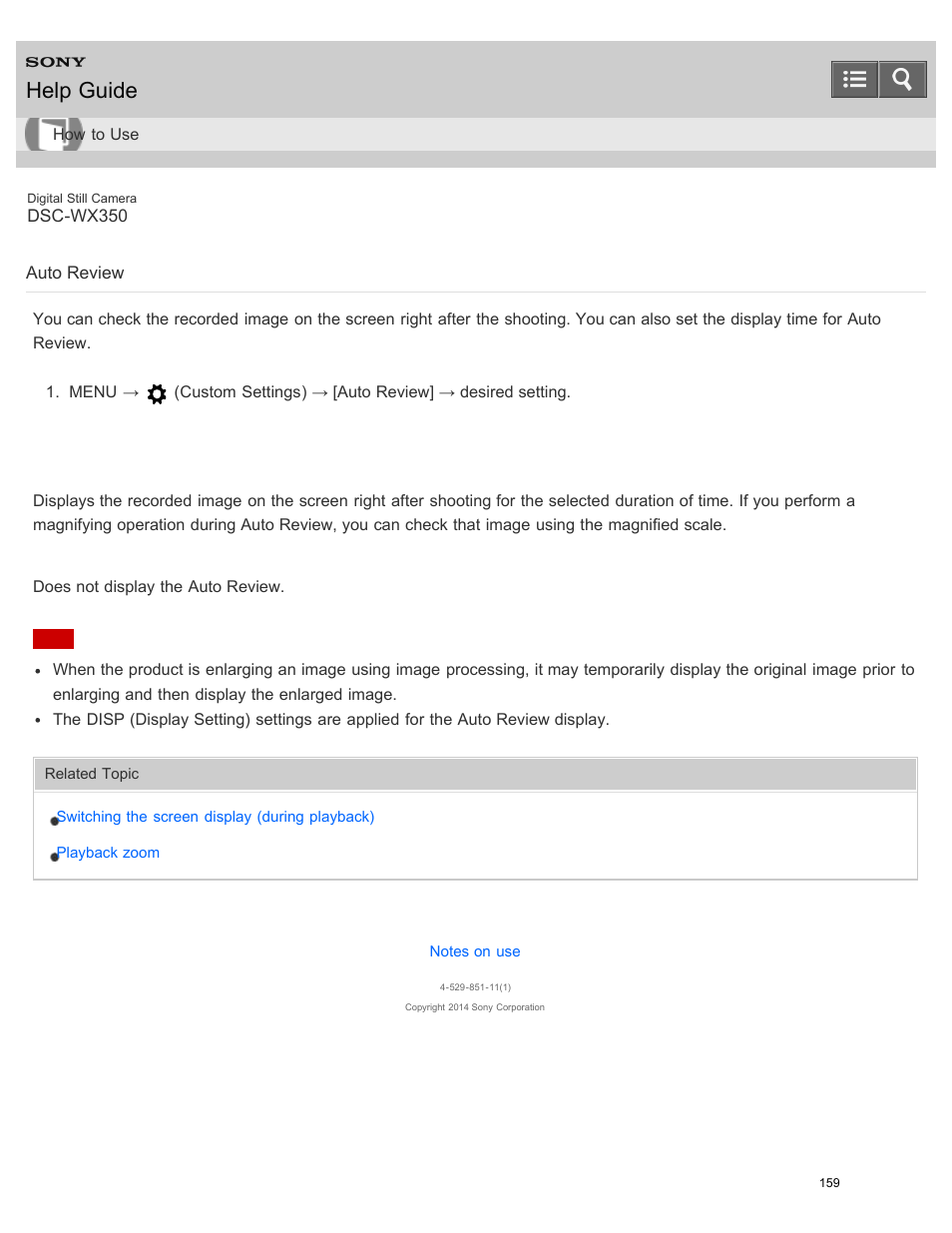 Auto review, Help guide | Sony DSC-WX350 User Manual | Page 163 / 319