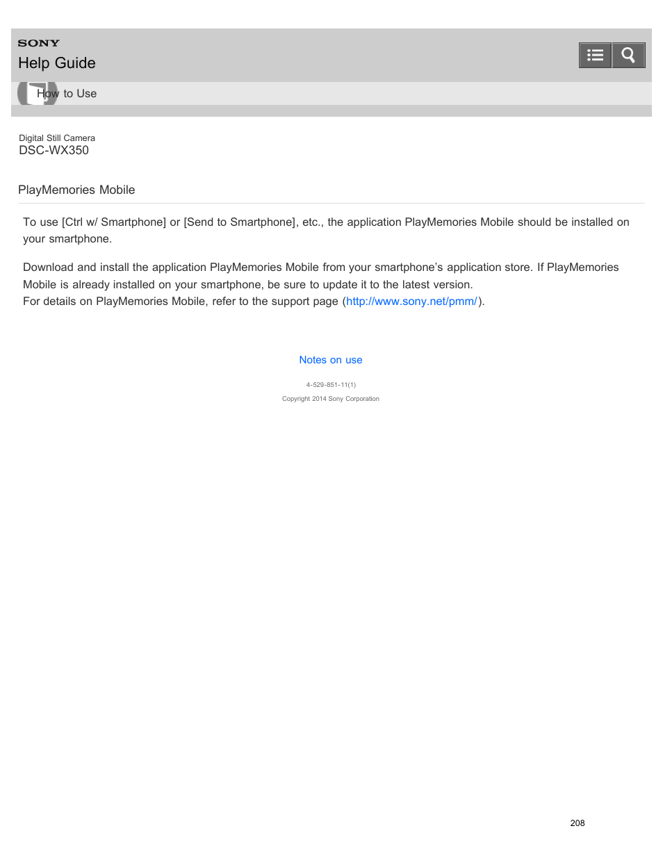 Playmemories mobile, Help guide | Sony DSC-WX350 User Manual | Page 212 / 319