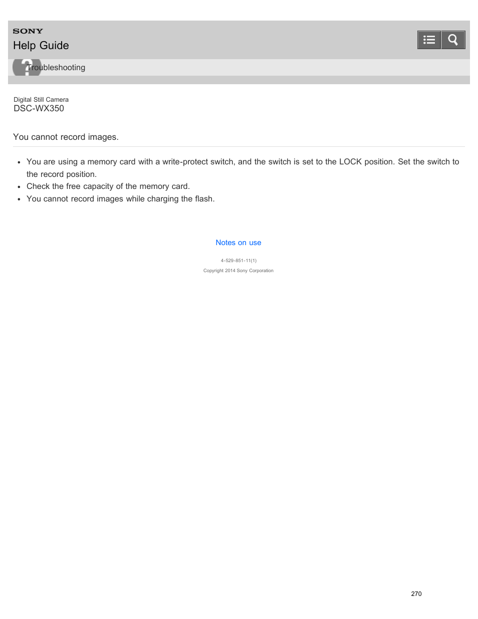 You cannot record images, Help guide | Sony DSC-WX350 User Manual | Page 274 / 319
