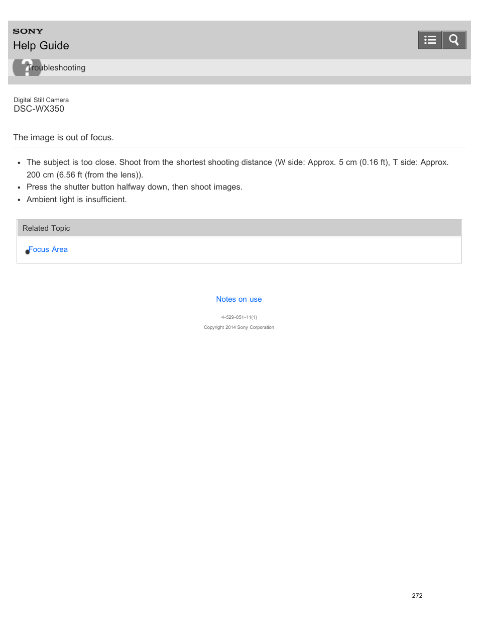 The image is out of focus, Help guide | Sony DSC-WX350 User Manual | Page 276 / 319