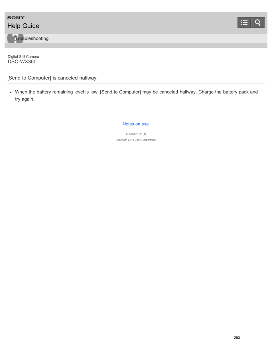 Send to computer] is canceled halfway, Help guide | Sony DSC-WX350 User Manual | Page 297 / 319