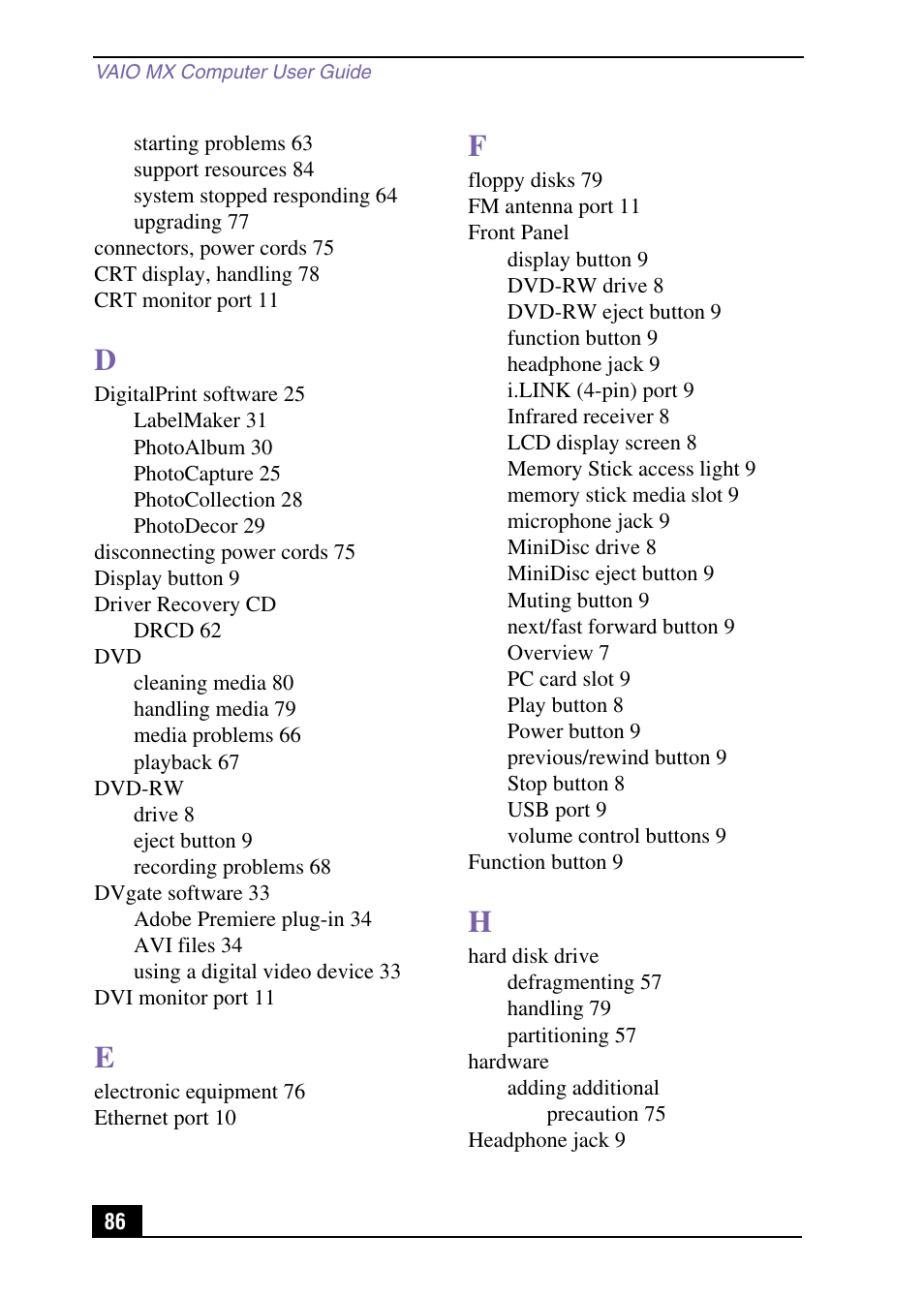 Sony PCV-MXS10 User Manual | Page 86 / 92