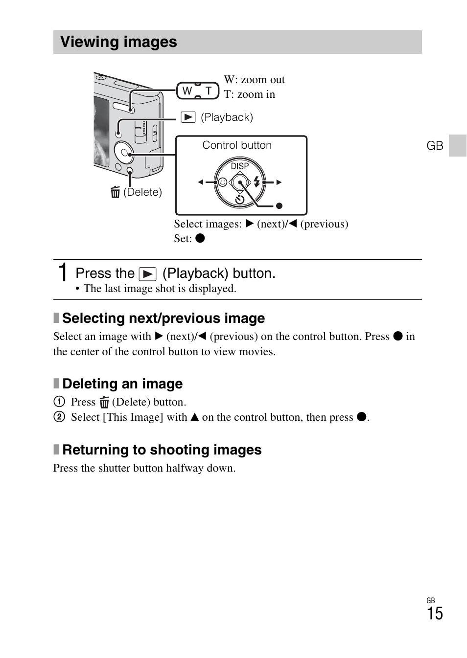 Viewing images | Sony DSC-W530 User Manual | Page 15 / 48