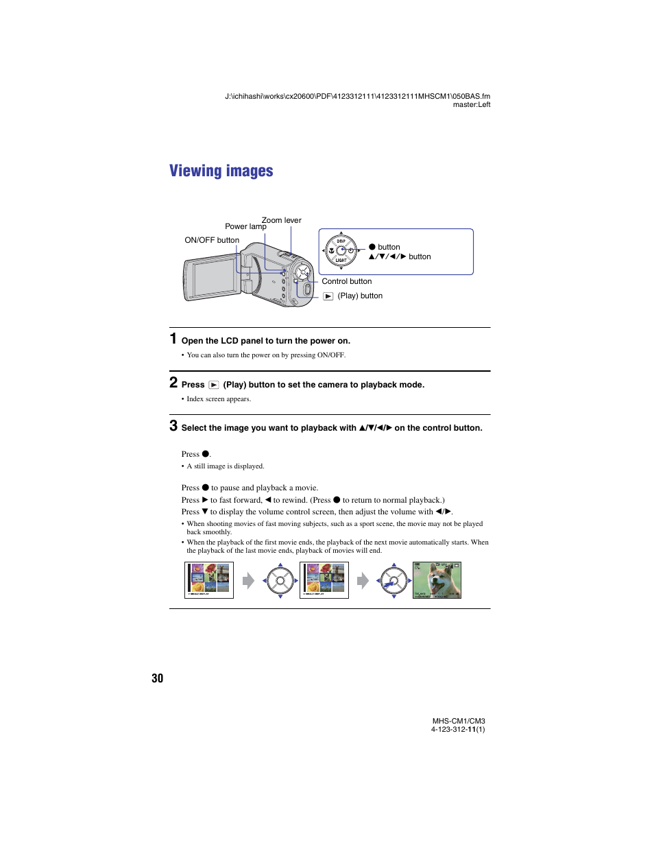Viewing images, De (30) | Sony MHS-CM1 User Manual | Page 30 / 75