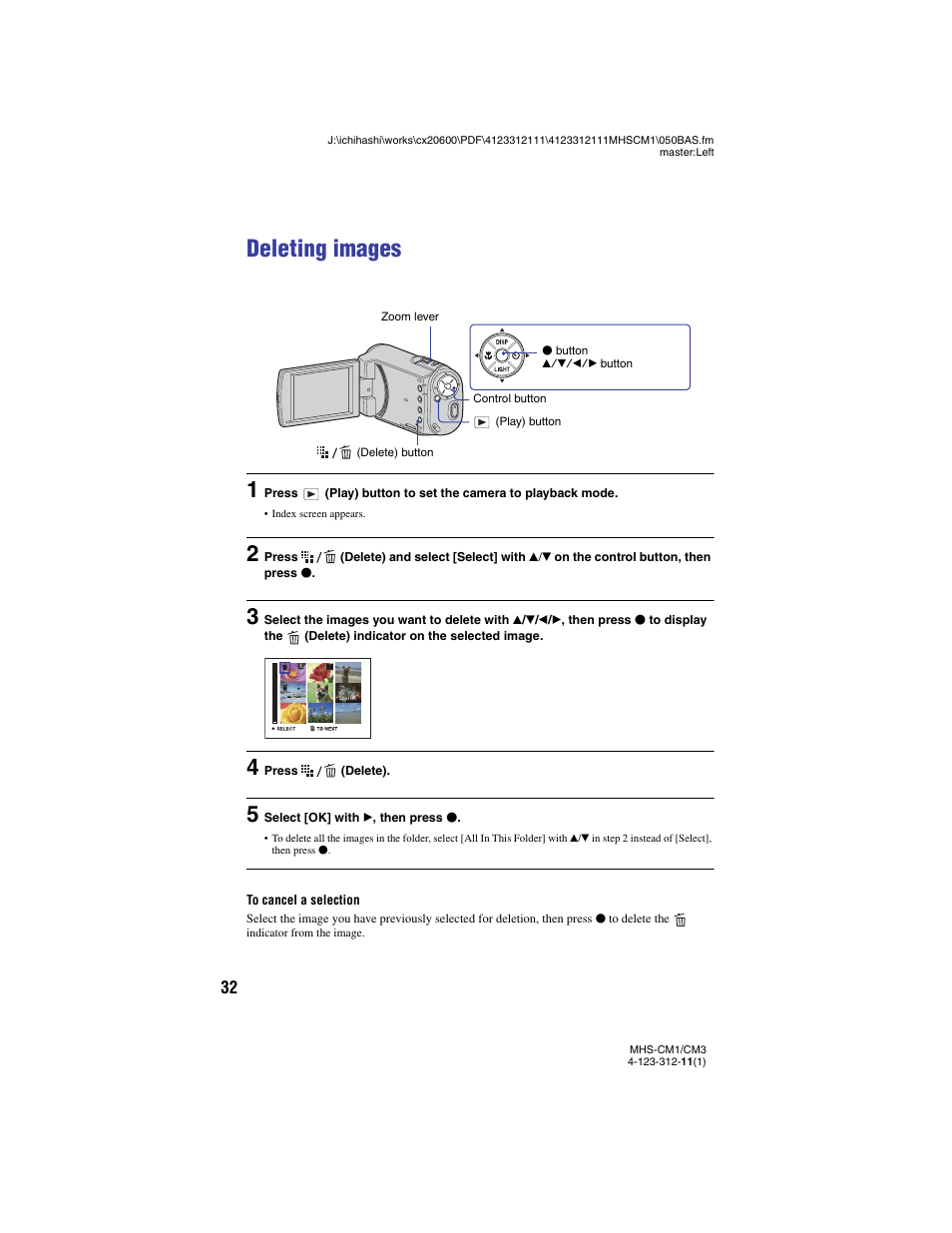 Deleting images | Sony MHS-CM1 User Manual | Page 32 / 75