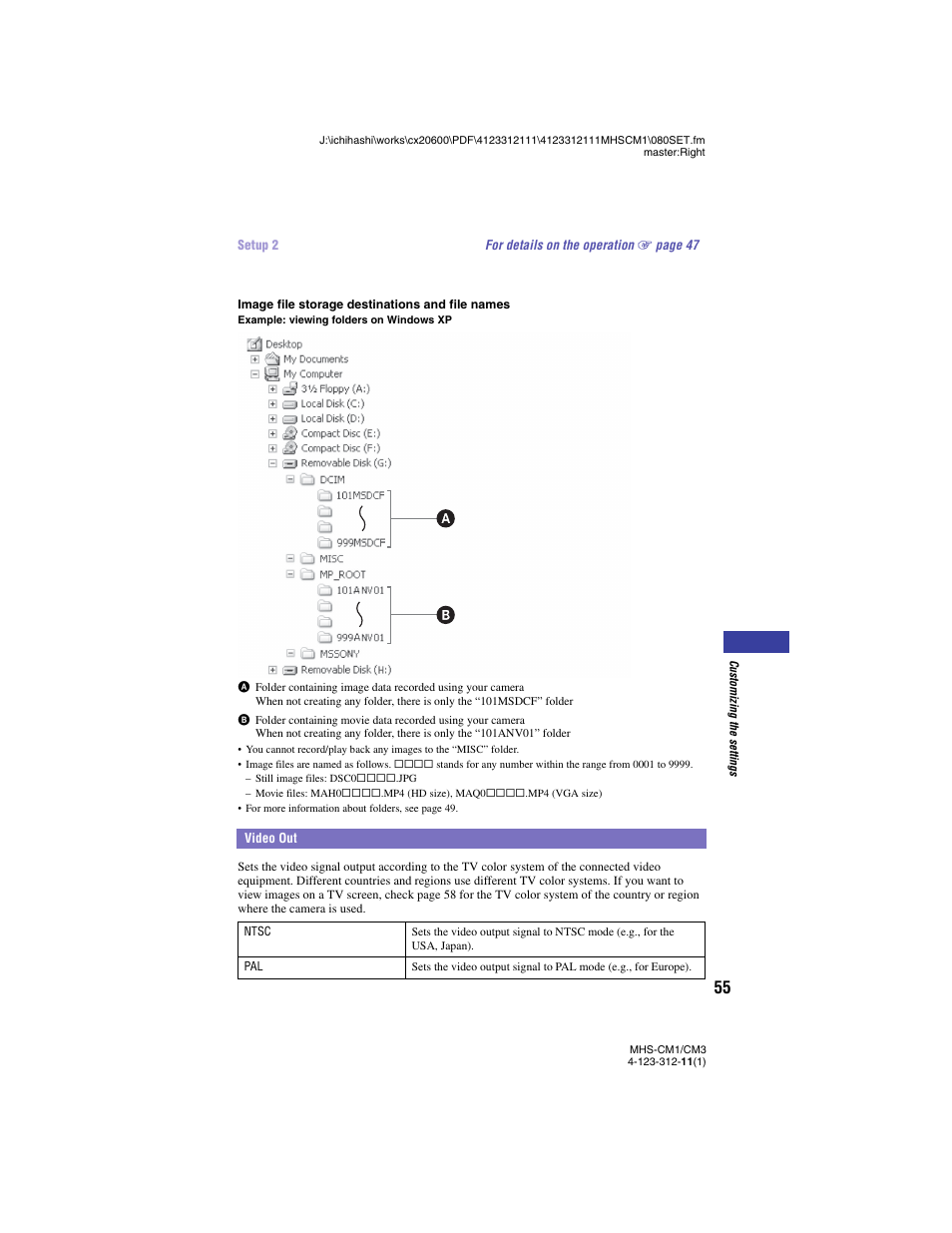 Video out | Sony MHS-CM1 User Manual | Page 55 / 75