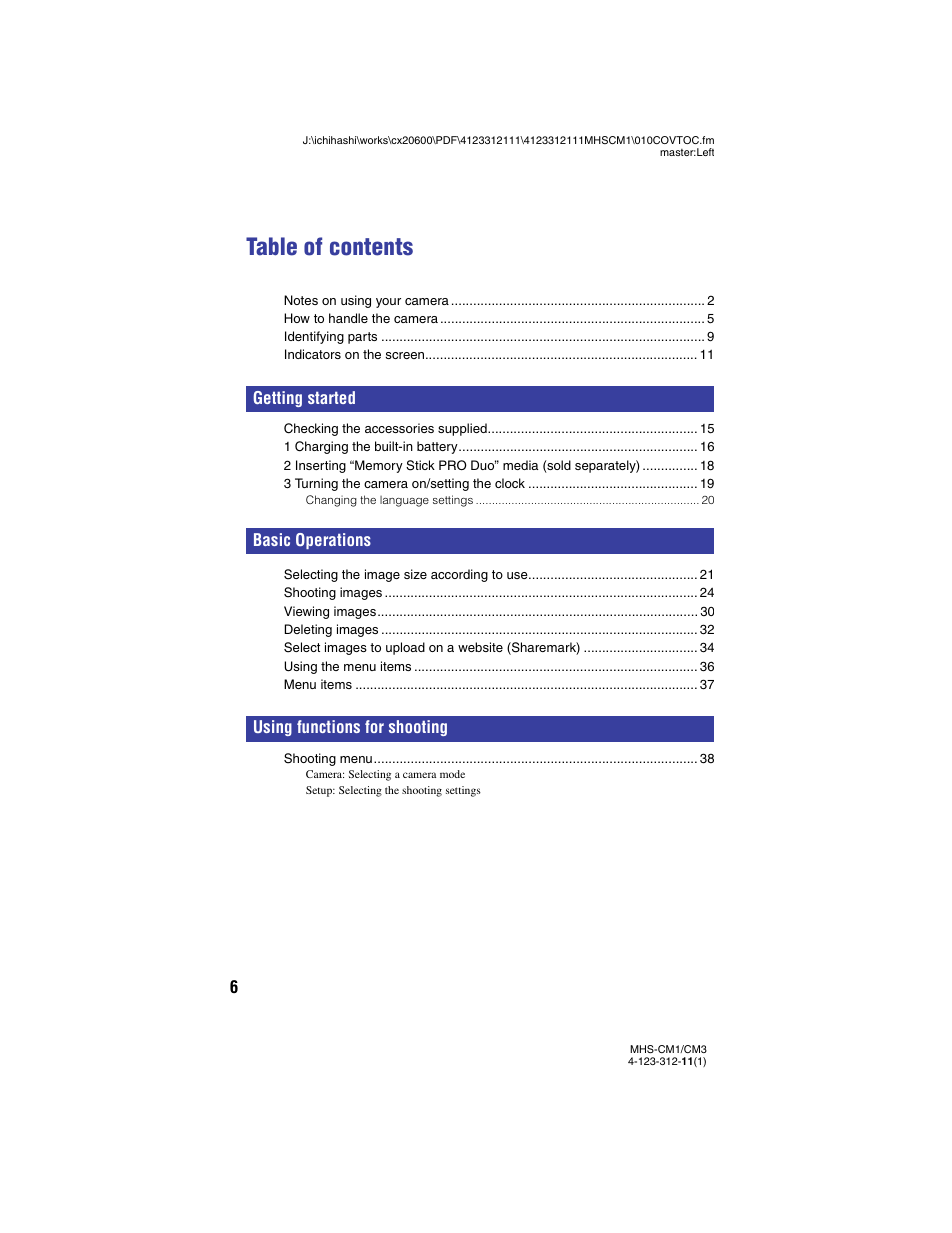 Sony MHS-CM1 User Manual | Page 6 / 75
