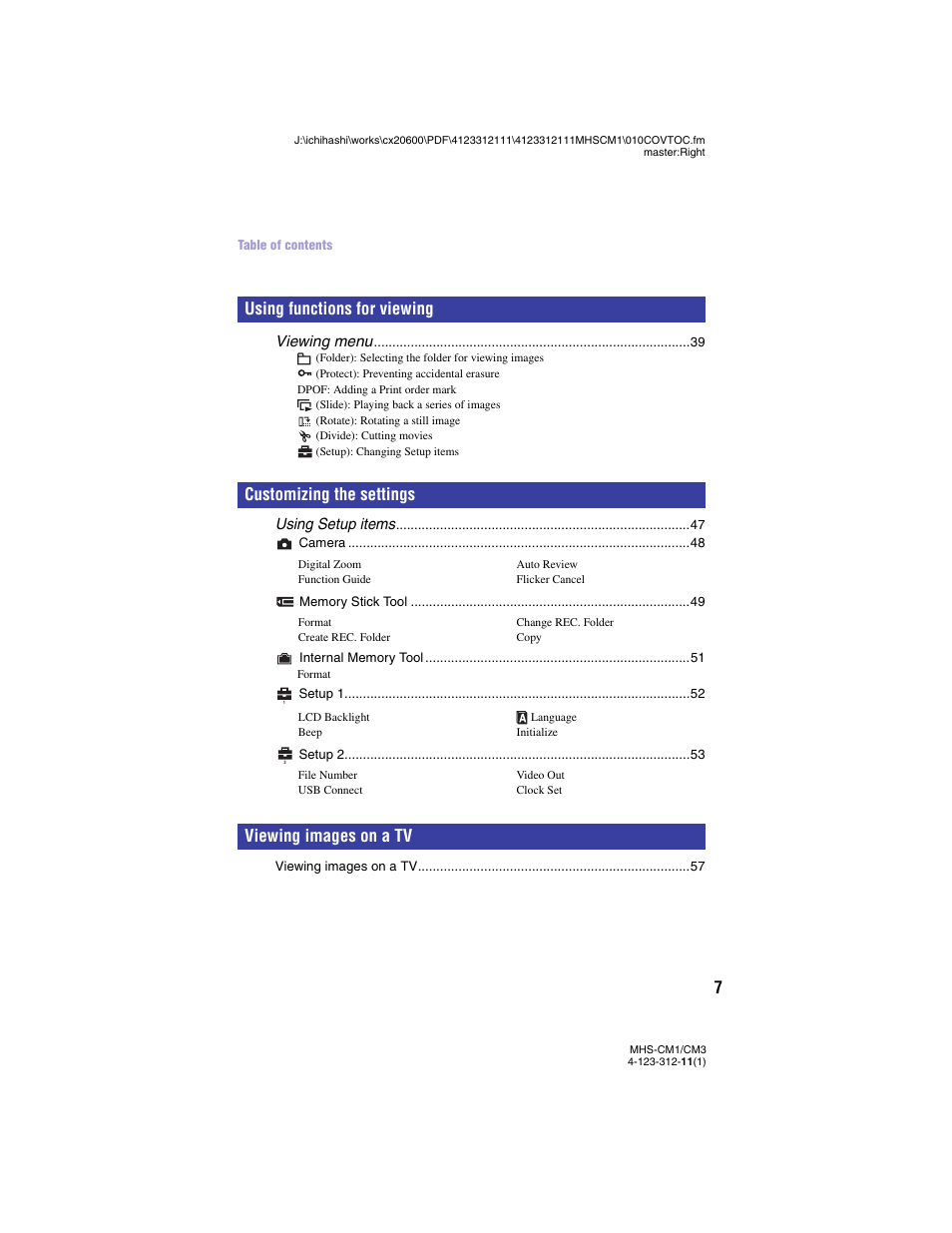 Sony MHS-CM1 User Manual | Page 7 / 75