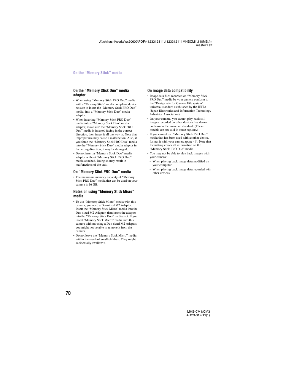 Sony MHS-CM1 User Manual | Page 70 / 75