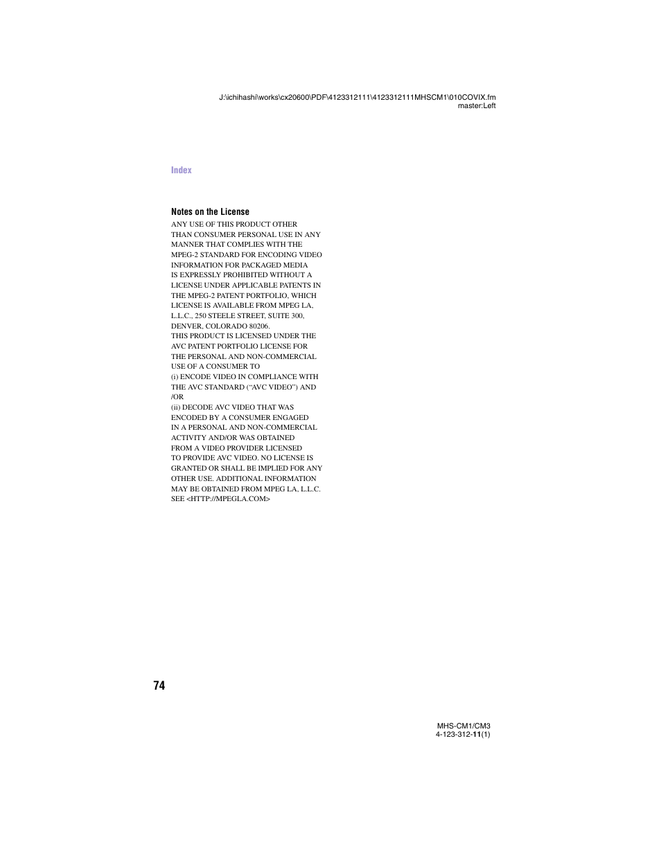 Sony MHS-CM1 User Manual | Page 74 / 75