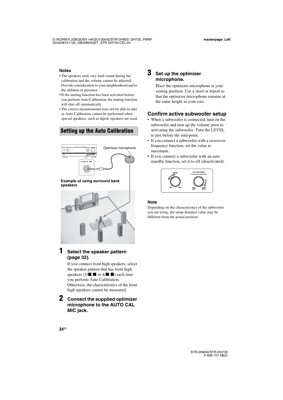 Setting up the auto calibration | Sony STRDH830 User Manual | Page 34 / 88