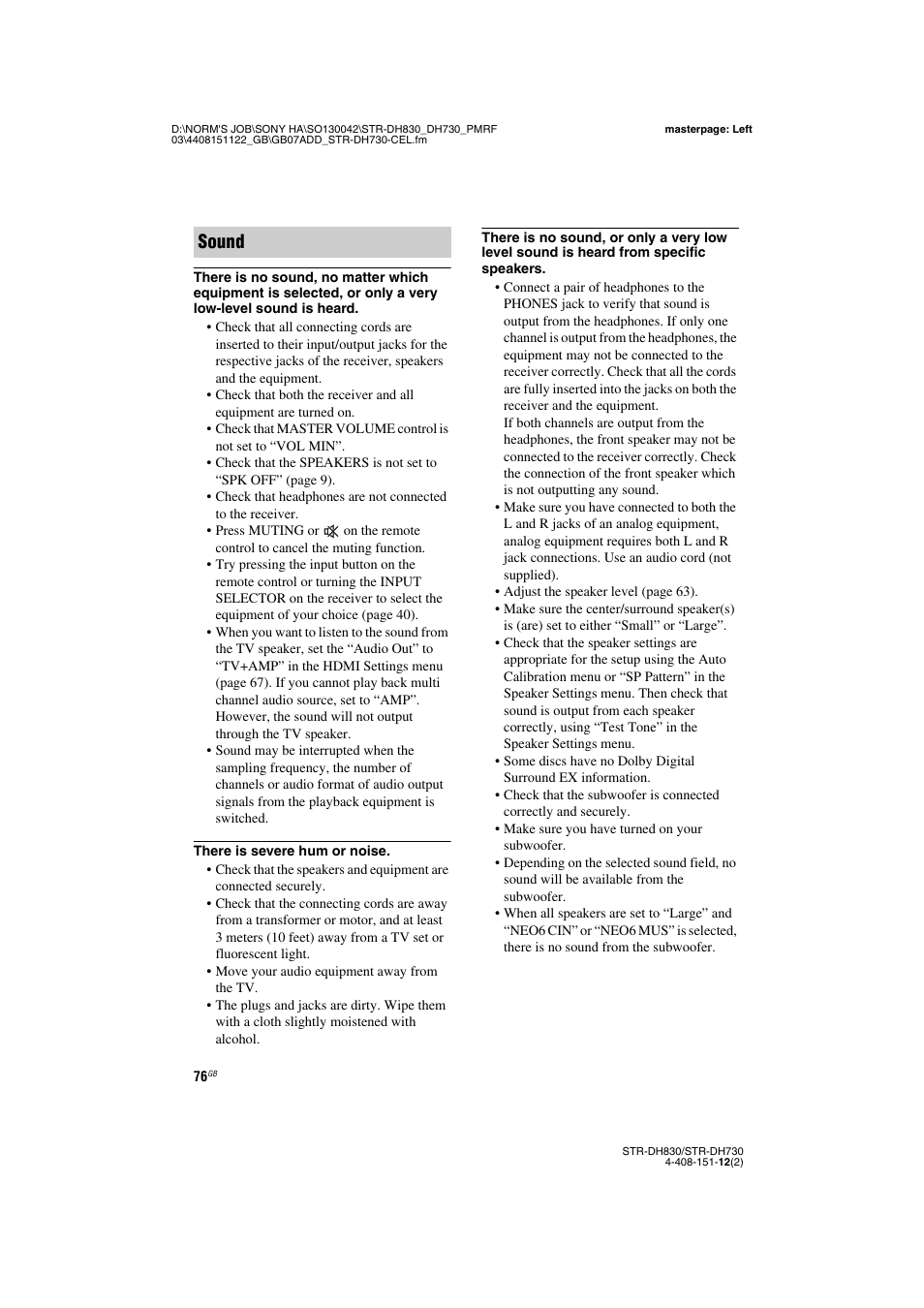 Sound | Sony STRDH830 User Manual | Page 76 / 88