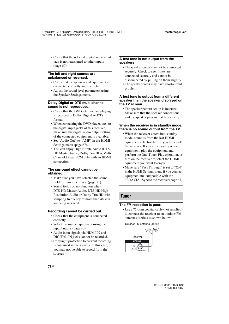 Tuner | Sony STRDH830 User Manual | Page 78 / 88