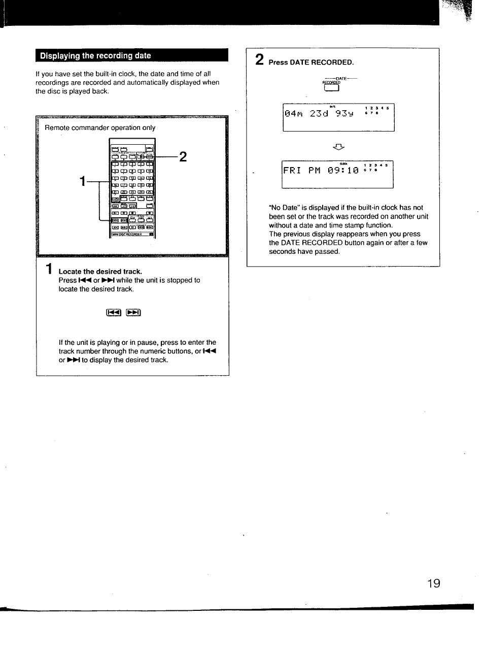 Displaying the recording date | Sony MDS-101 User Manual | Page 19 / 52