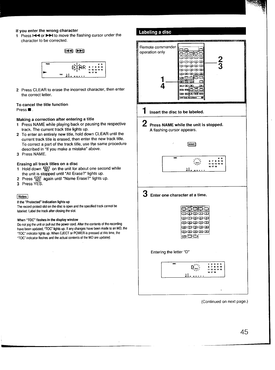 Labeling a disc | Sony MDS-101 User Manual | Page 45 / 52
