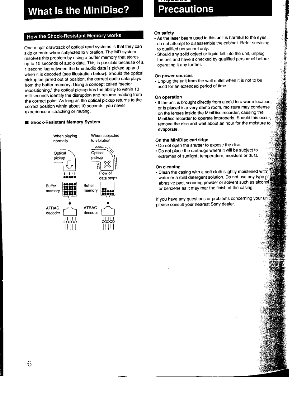 How the shock-resistant memory works, What is the minidisc? precautions | Sony MDS-101 User Manual | Page 6 / 52