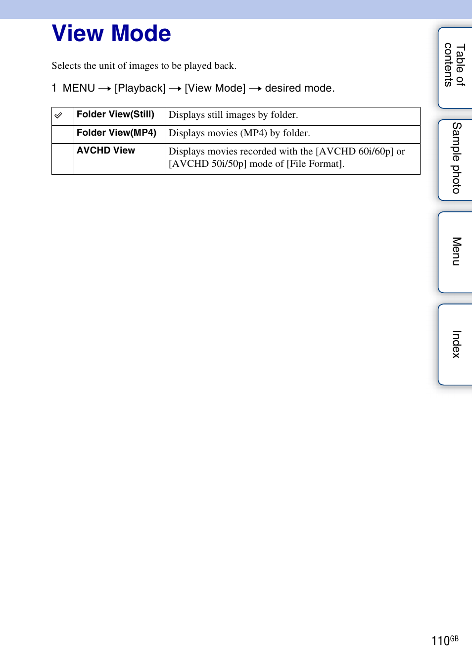 View mode | Sony NEX-7K User Manual | Page 110 / 211