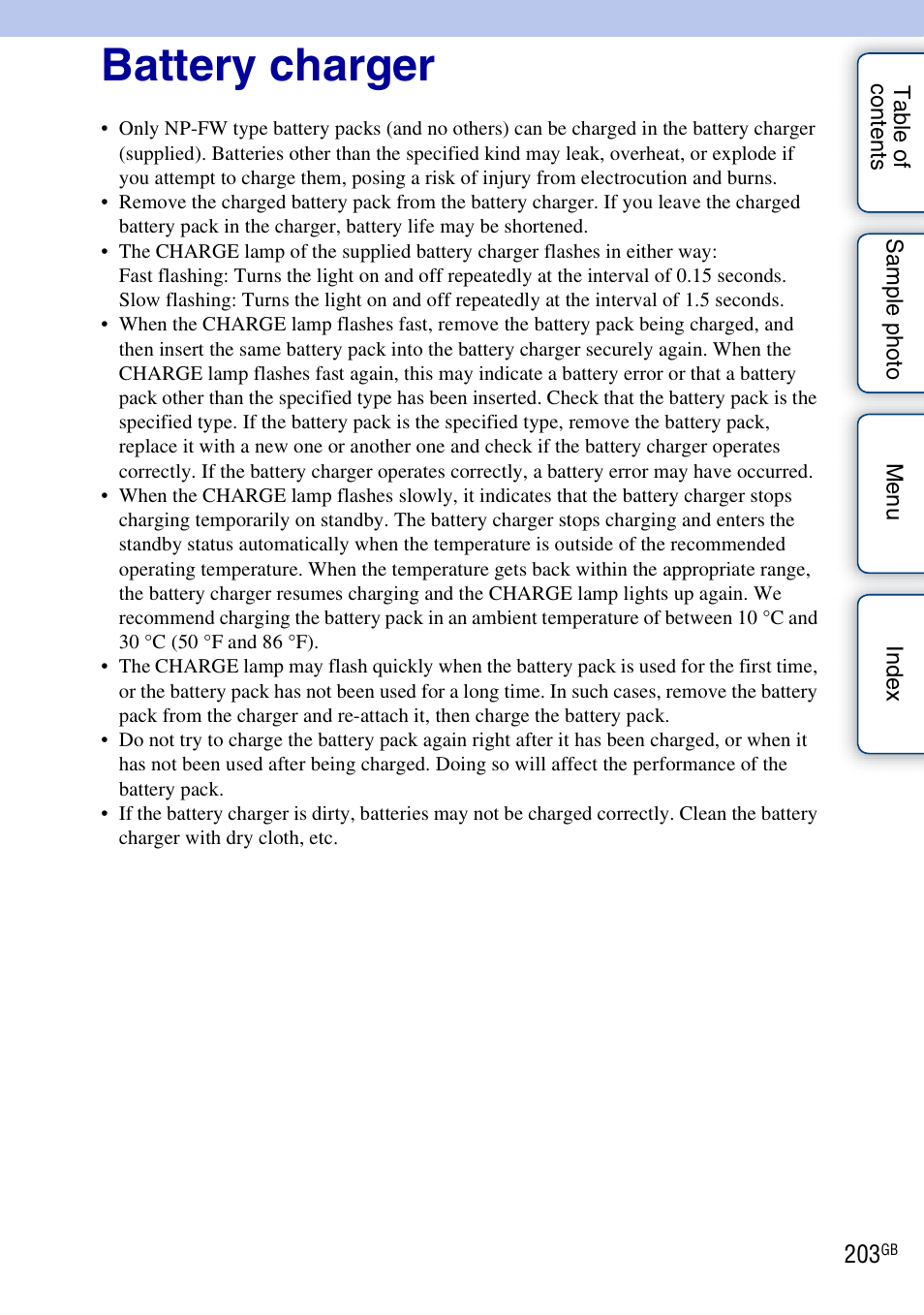 Battery charger | Sony NEX-7K User Manual | Page 203 / 211