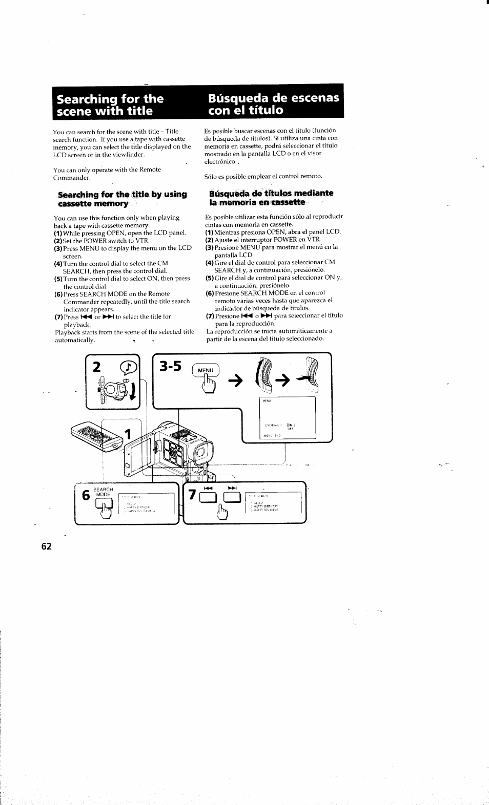 Búsqueda de escenas con el título, Ssearching for the title by using oassette memory | Sony DCR-PC10 User Manual | Page 60 / 122