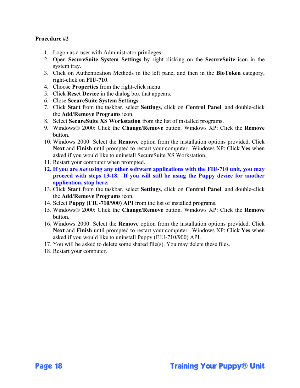 Page 18 training your puppy® unit | Sony FIU-710 User Manual | Page 18 / 24